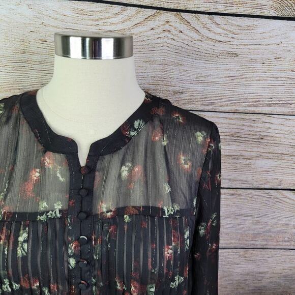 NWT Avec Les Filles Accordion Pleated Sheer Floral Black Blouse Medium - Picture 4 of 9